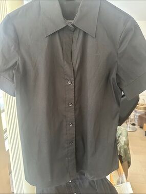 Theory Black Short-Sleeve Button Front Blouse